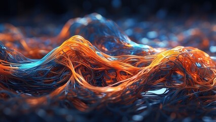 Digital illustration of a glowing blockchain concept with a close-up of a chain made of binary code