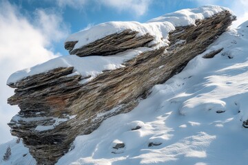 Wall Mural - A snow covered rock with a few snow flakes on it