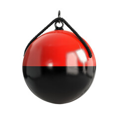 Wall Mural - a red and black sphere hangs from a dark rope against a black background it is a simple yet striking