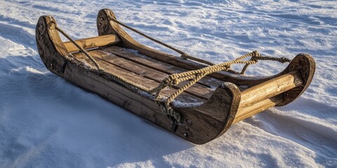 Wall Mural - A wooden sled is sitting in the snow