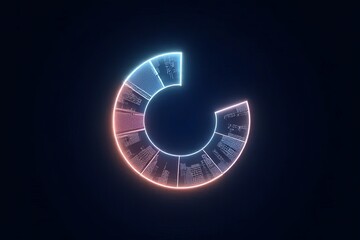 Wall Mural - A glowing circular graphic with segments, featuring blue and pink neon colors against a dark background, suggesting a modern digital design.