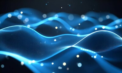 Poster - Abstract blue wave energy flow, dark background, digital art, tech design