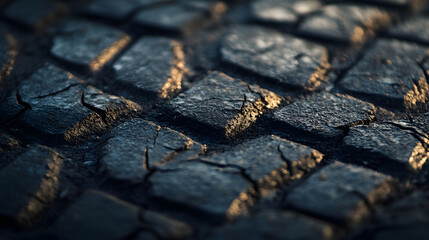 Poster - Closeup of textured historical cobblestone street showcasing worn vintage charm : Generative AI