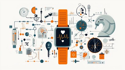 Aufkleber - Exploring health technology trends smartwatch integration digital health icon collection modern healthcare technology overview