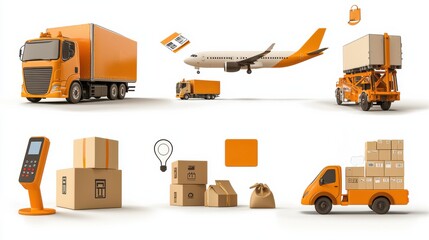 Aufkleber - Optimizing delivery solutions logistics icons featuring delivery truck cargo standards in a modern transport environment
