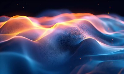 Fototapete - Abstract glowing waves, dark background, digital art, website design