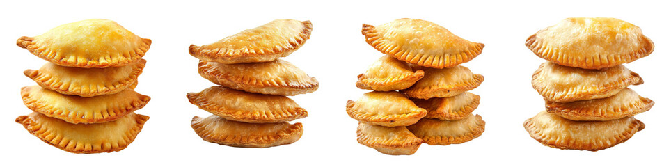 Fototapete - Golden, crispy empanadas arranged in a neat stack, isolated on a white background. Collection Set Png.