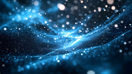 Fototapete - Abstract Cosmic Background with Glowing Blue Particles and Dark Space Elements : Generative AI