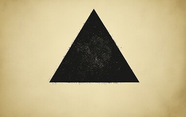 Poster - Grunge textured black triangle on beige background.