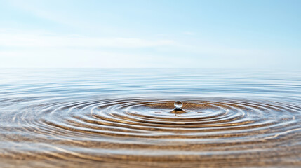 Wall Mural - water droplet creates ripples on calm water surface under clear sky