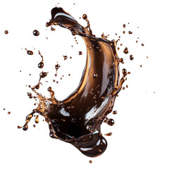 Wall Mural - a dynamic splash of dark brown liquid against a black background showing its texture and movement.