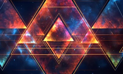 Wall Mural - cosmic triangles glowing, space background, digital art, website banner