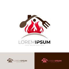 Wall Mural - Restaurant logo and fire design combination, barbecue icons