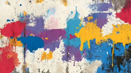 Wall Mural - Colorful paint splatters on textured wall; abstract art background