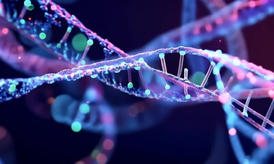 Poster - Glowing DNA helix, science, research, abstract background