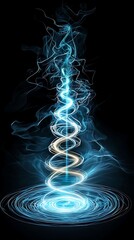 Wall Mural - swirling blue light forms a spiral column against a dark background, creating a mystical and etherea