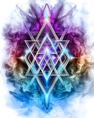 Wall Mural - colorful abstract design featuring geometric shapes and a mystical aura, blending shades of blue, pu