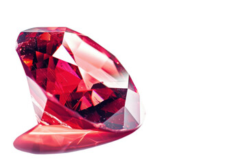 A brilliant red gemstone reflecting light elegantly on a smooth surface in a bright, minimalist setting isolated on transparent background