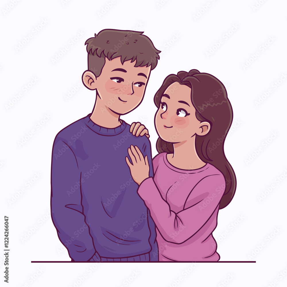 Valentine's Day couple vector illustration of a young couple, in love ...