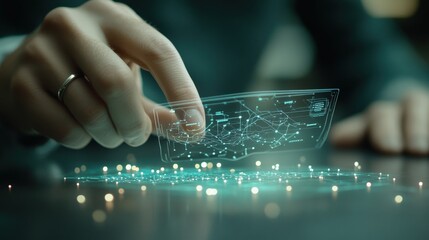 Fototapete - Hand Holding Transparent Digital Display with Data Visualization