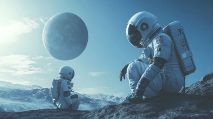 Wall Mural - Astronaut and robot on the planet