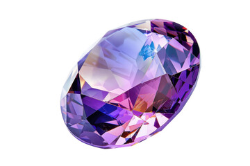 A dazzling amethyst gemstone shines brilliantly in soft light, showcasing intricate facets and rich purple hues, perfect for jewelry design isolated on transparent background