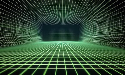 Poster - Green digital tunnel, grid background, abstract, data visualization, website design