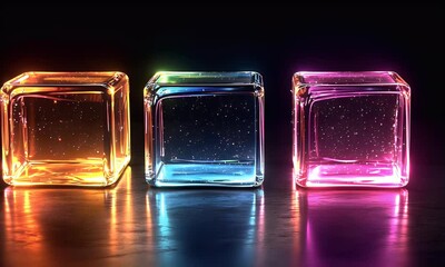 Aufkleber - Illuminated glass cubes, dark background, studio shot, product display