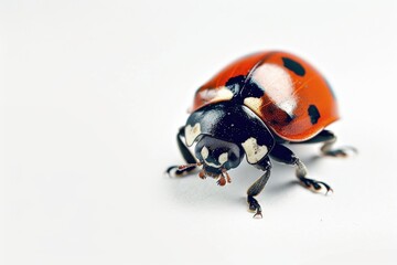 A vibrant ladybug exploring a pristine white surface in nature's delicate dance, showcasing the beauty of small creatures isolated on transparent background