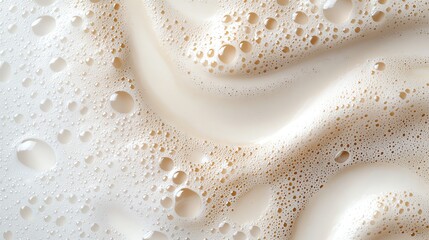 Wall Mural - close-up of frothy, creamy texture with bubbles, creating a smooth, wavy pattern in a fresh beverage