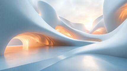Aufkleber - Futuristic Abstract Composition Smooth Flowing Shapes Ethereal Lighting Minimalist Design