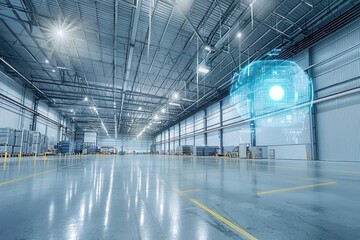  Safety alerts via floating holography in an AI-managed industrial warehouse.