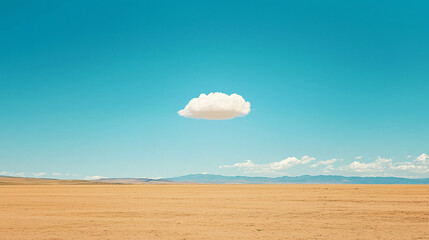 A solitary cloud floating above a vast golden desert landscape under a clear blue sky