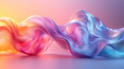 Poster - Iridescent Flowing Wave Abstract Design with Modern Holographic Elements