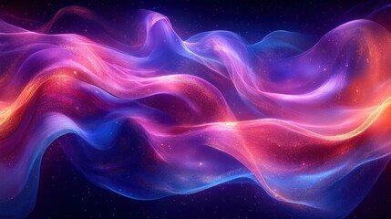 Aufkleber - Vibrant Abstract Design with Flowing Iridescent Ribbons in Blue and Purple Illuminated by Backlighting