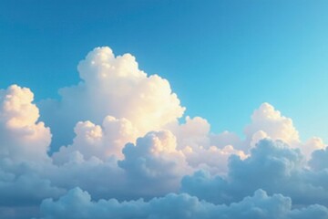 Wall Mural - Softly glowing clouds dot the cerulean canvas of a serene sky, blue, peaceful