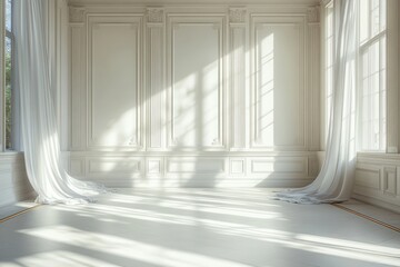 Poster - Elegant Minimalist Interior with White Paneling and Chevron Wood Floor