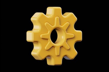 Wall Mural - glossy yellow cogwheel sunburst against a black background