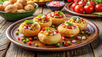 Wall Mural - Pani Puri Street Food, filled with chickpeas in a crispy puri