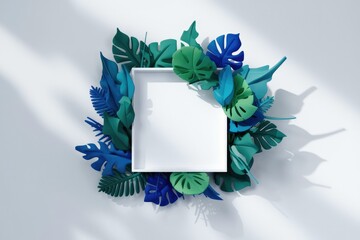 Wall Mural - A Lush and Colorful Arrangement of Green and Blue Leaves with Intricate Patterns and Cutouts