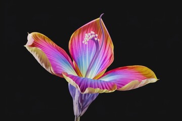 Wall Mural - A Butterfly Shaped Flower With Pink Purple And Blue Gradient Petals On A Black Background