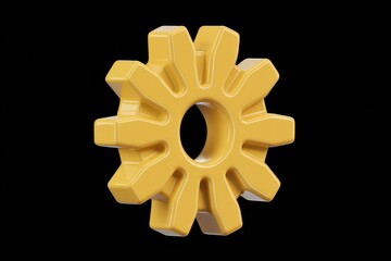 Wall Mural - glossy yellow cogwheel sunburst against a black background