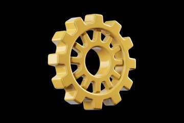 Wall Mural - glossy yellow cogwheel sunburst against a black background