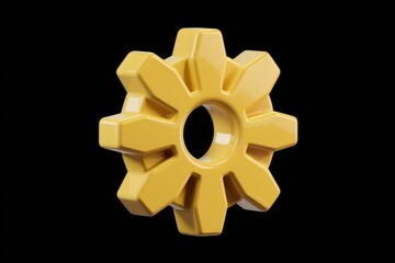Wall Mural - glossy yellow cogwheel sunburst against a black background