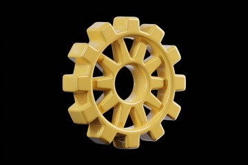 Wall Mural - glossy yellow cogwheel sunburst against a black background