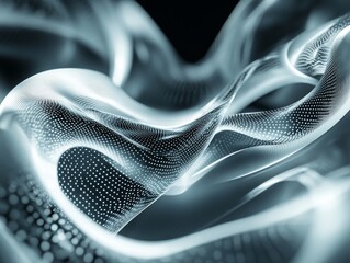 Wall Mural - Abstract 3D rendering of luminous swirling ribbons. Futuristic motion with depth of field., Generative AI