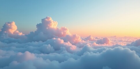 Wall Mural - Softly glowing clouds drift across the pale blue sky at sunrise, natural light, morning, soft focus