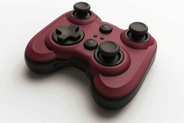 A close-up view of a maroon gaming controller resting on a smooth surface, inviting players to explore thrilling virtual worlds isolated on transparent background