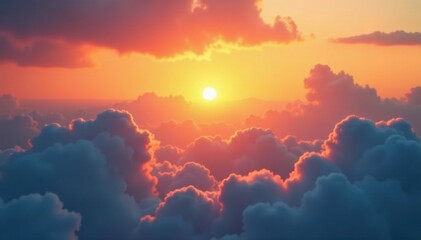 Wall Mural - Softly glowing clouds drift lazily across a radiant orange sky, sunsets, calm atmosphere, clouds