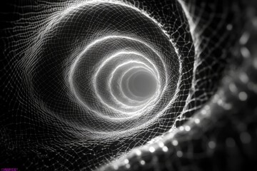 Wall Mural - Abstract 3D rendering of futuristic spiral networks. Interwoven lines and glowing points. Sci-fi design., Generative AI